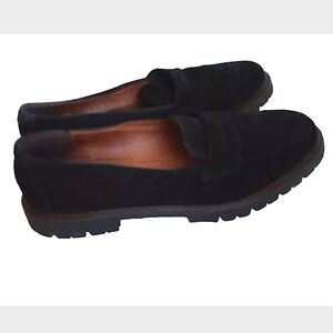 J. Crew Black Suede Chunky Platform Lug Sole Loafers Casual Slip On Shoes Italy